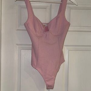 Astr The Label Pink Ribbed Bodysuit